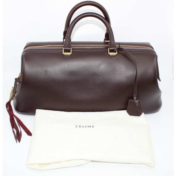 C50 NEW CELINE Calf-Leather Frame Doctor Handbag With Lock 2 Keys Burgundy Large - Picture 1 of 6